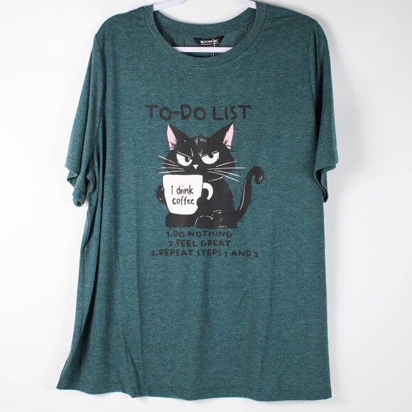 Bloomchic "To-Do List: Drink Coffee" Cat Graphic Tee - Size 18/20 - NWT - Picture 2 of 9